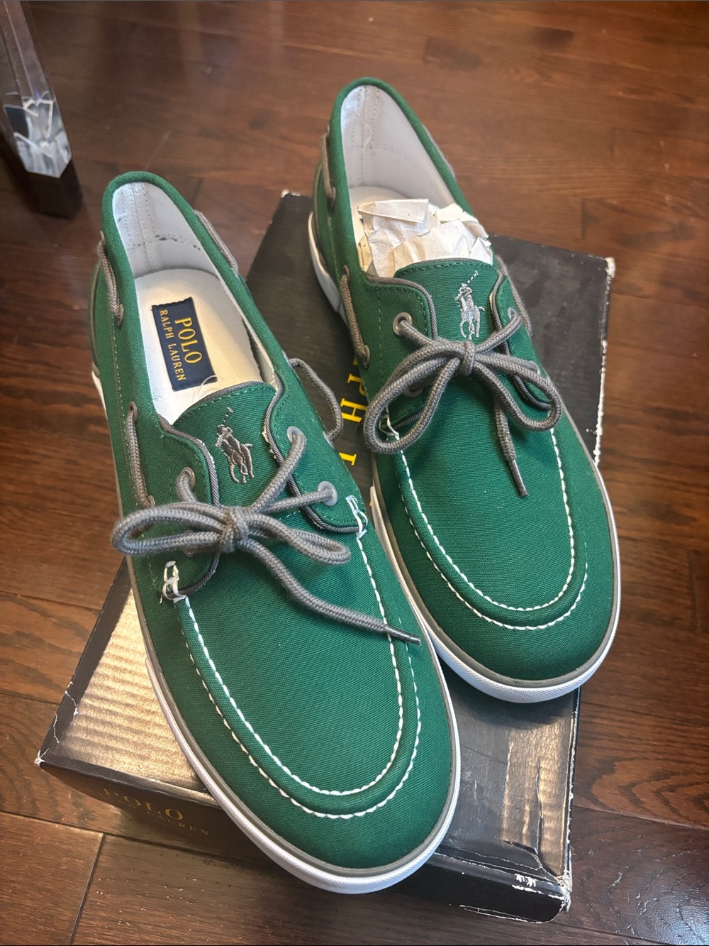 Polo by Ralph Lauren Green Canvas Boat Shoes with Gray Laces